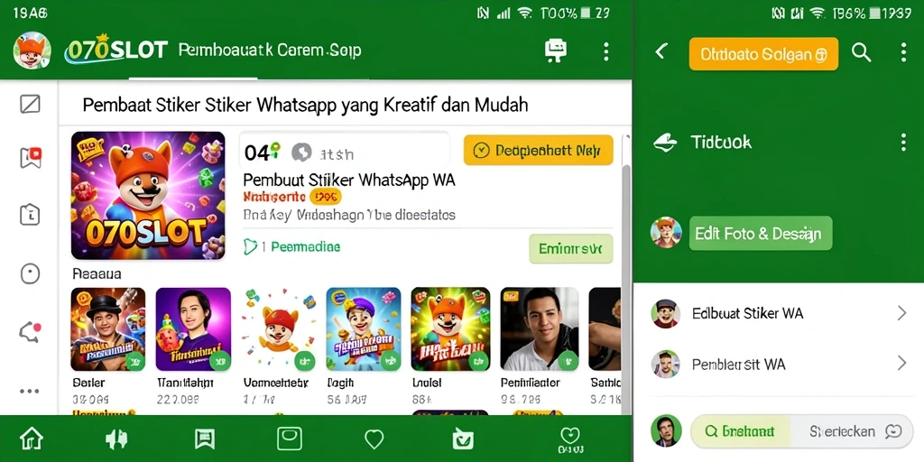 Antarmuka aplikasi 070SLOT untuk pembuatan stiker WhatsApp.