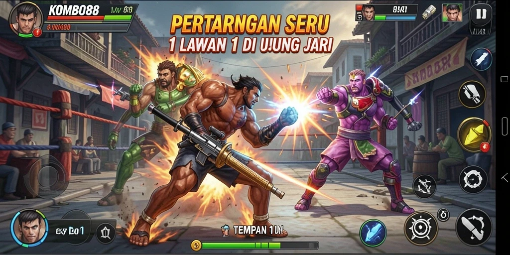 Tampilan antarmuka pertarungan 1 lawan 1 di KOMBO88.