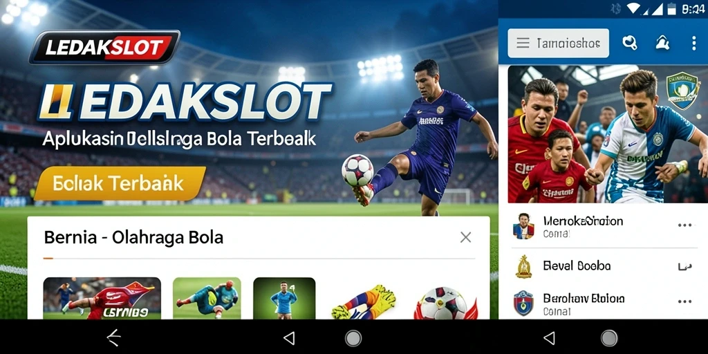 Antarmuka aplikasi LEDAKSLOT menampilkan berita olahraga bola terkini.