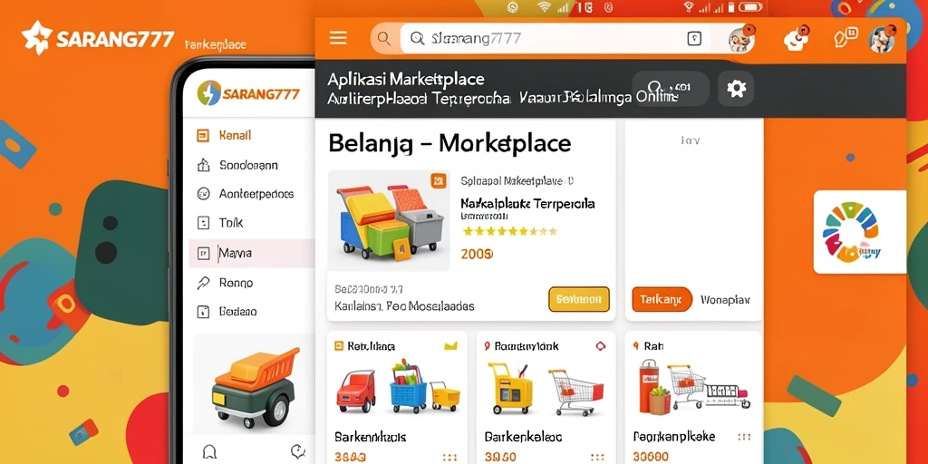 Antarmuka aplikasi SARANG777 menampilkan fitur Marketplace yang lengkap.